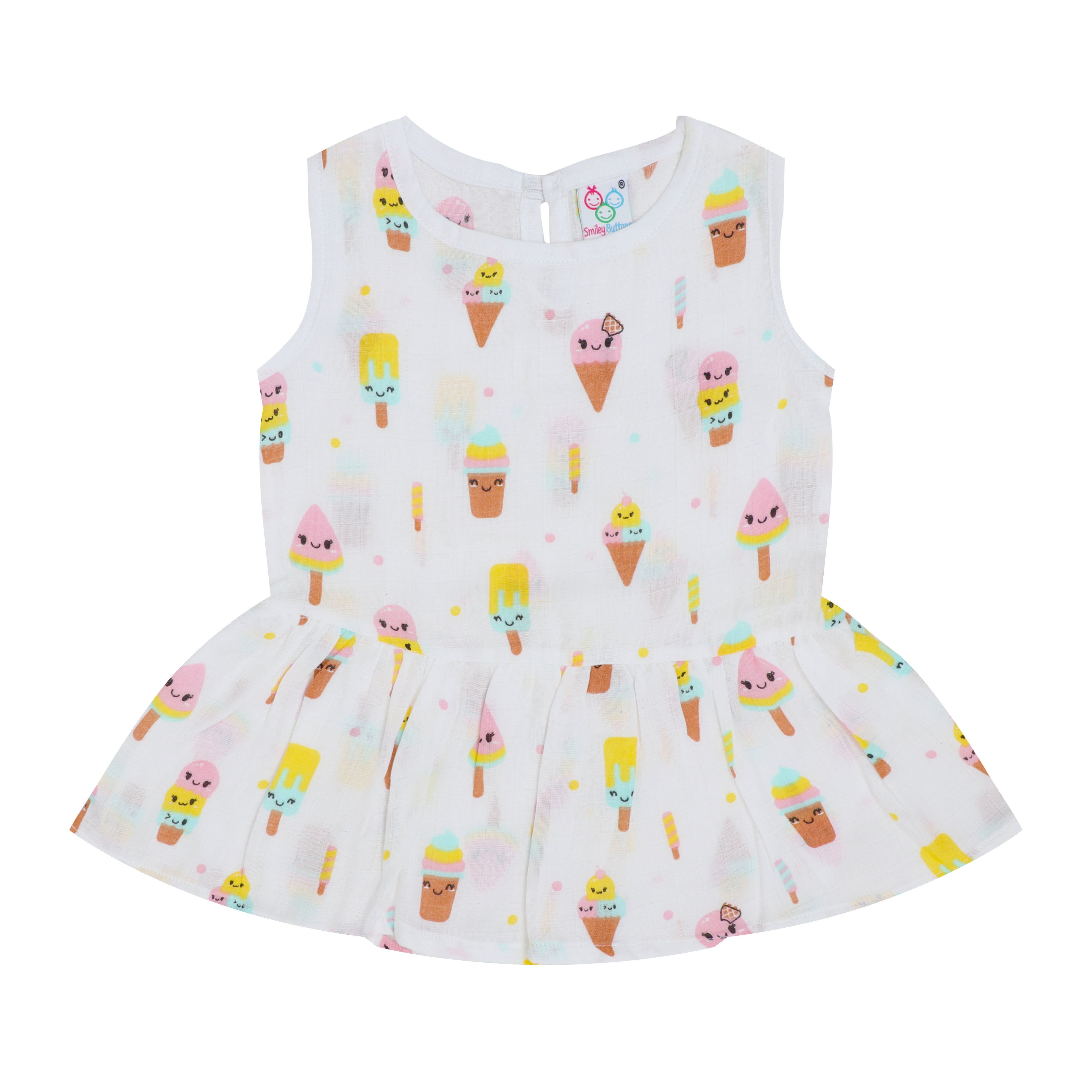 SALE - Organic Muslin Baby Frock - IceCream