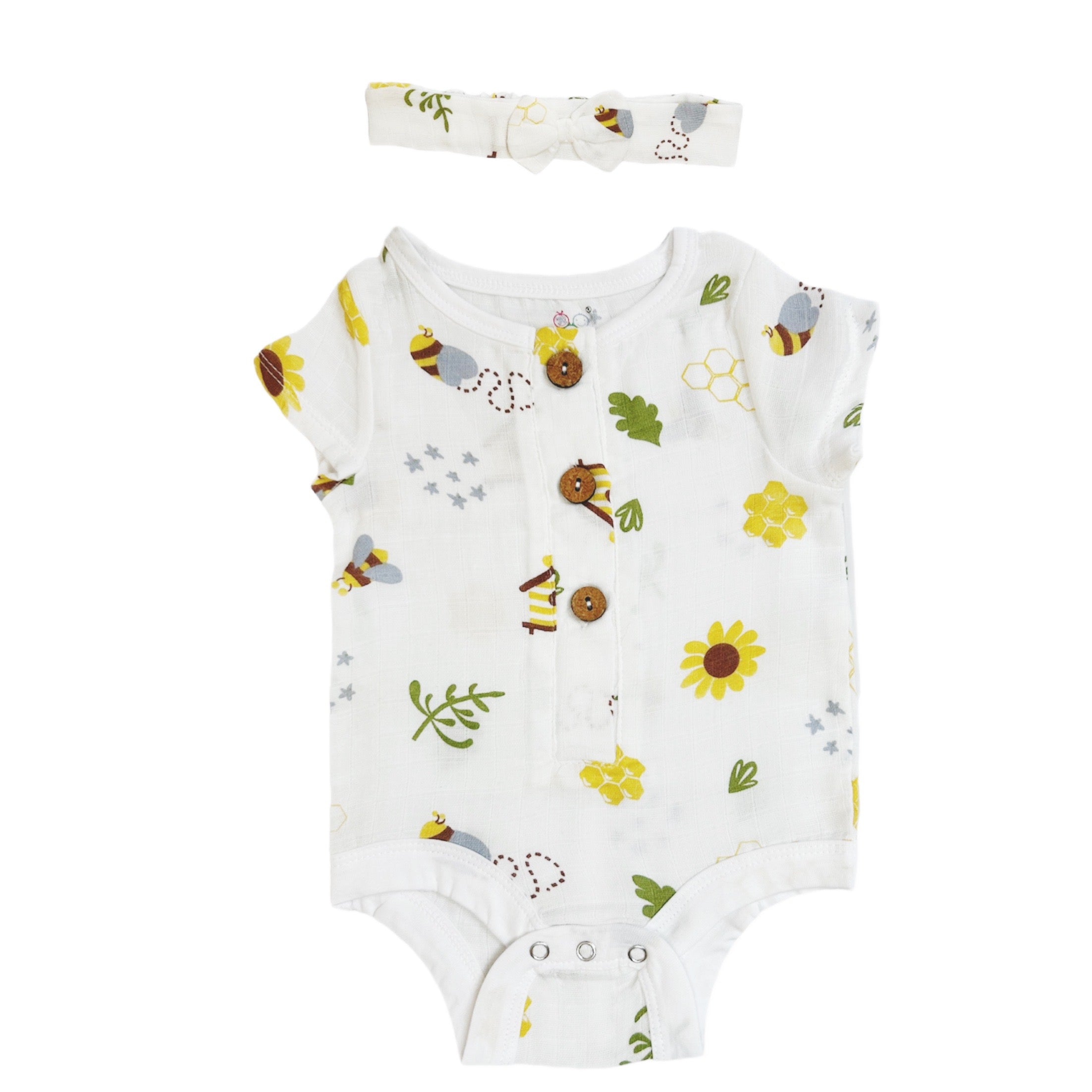 Muslin Bodysuit & Bow - HoneyBee