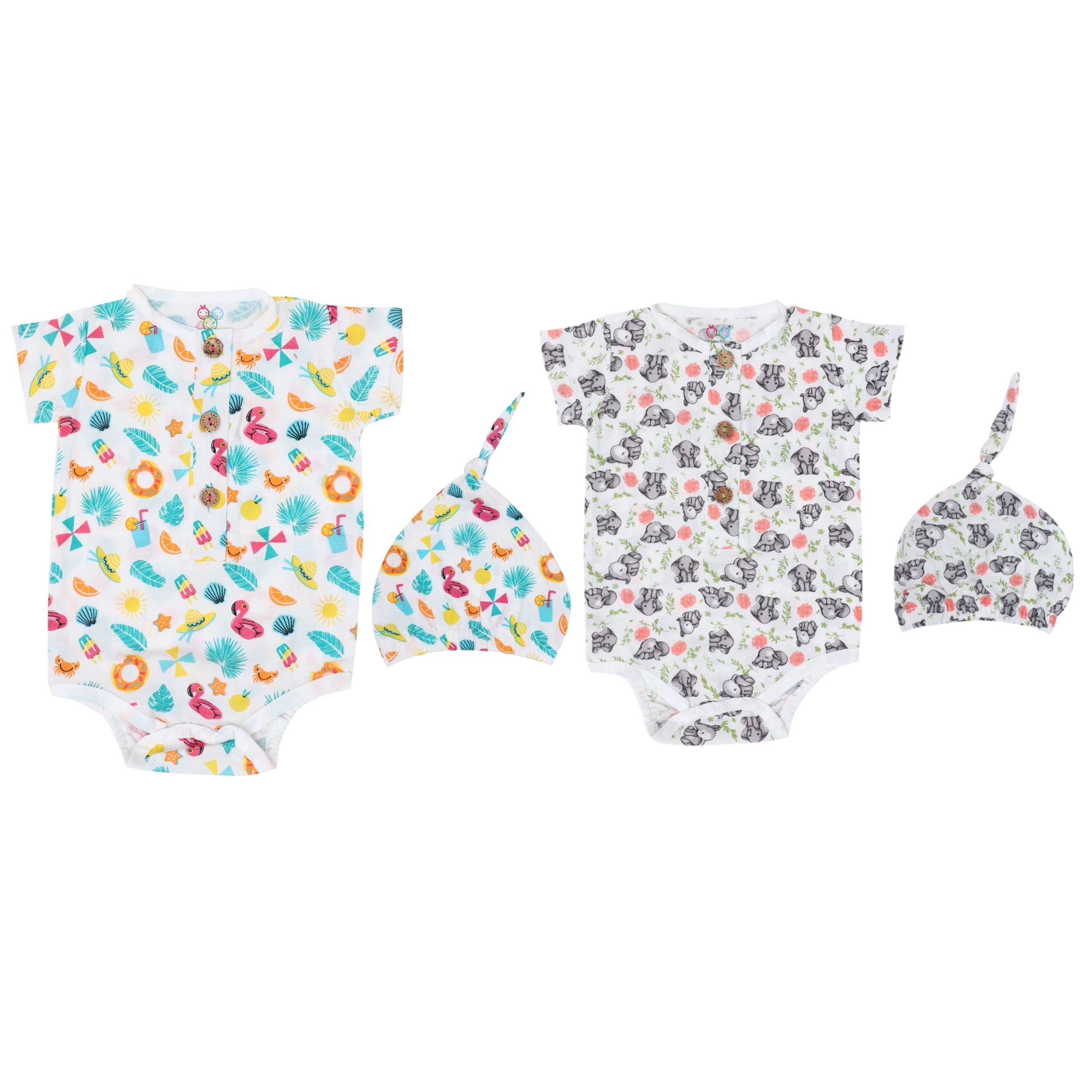 Muslin Bodysuit with Cap - 2 Pack