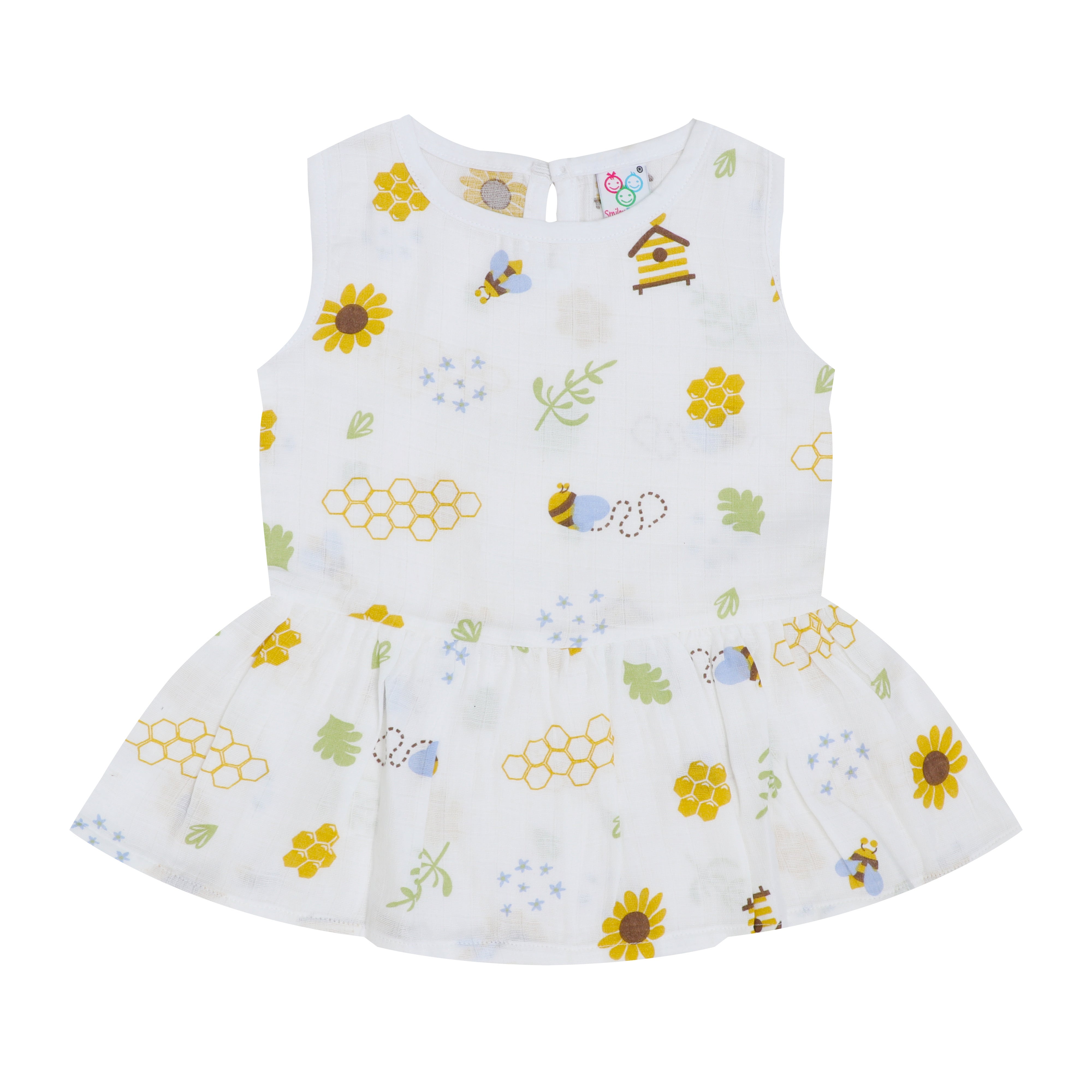 SALE - Organic Muslin Baby Frock - Bee