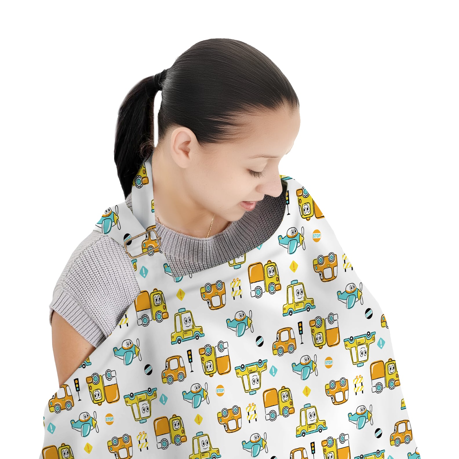 Organic Cotton Nursing Cover | Breast Feeding Apron - Traffic Jam