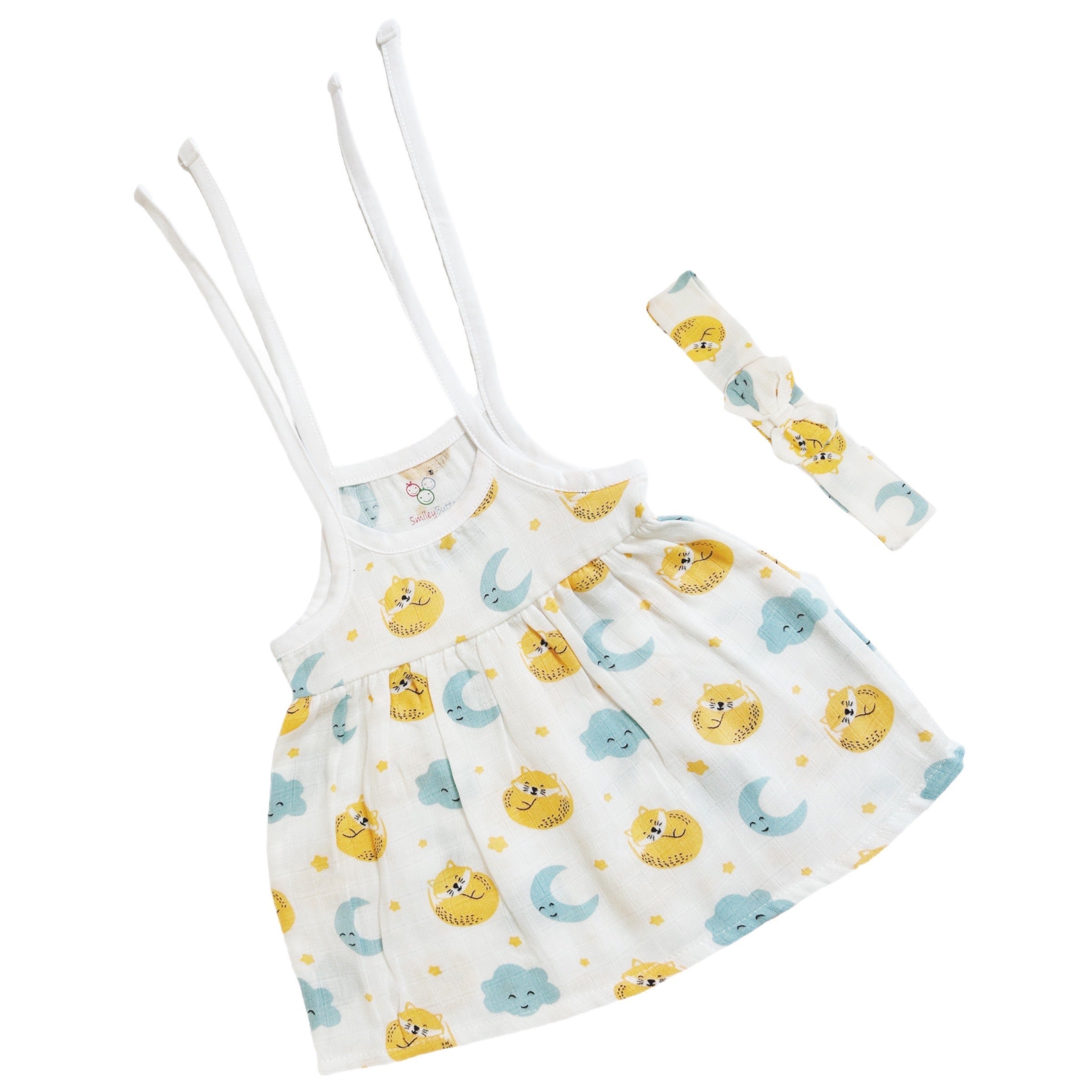 Organic Muslin Frock Jabla With Bow - Pack of 2 - Icecream & Sky