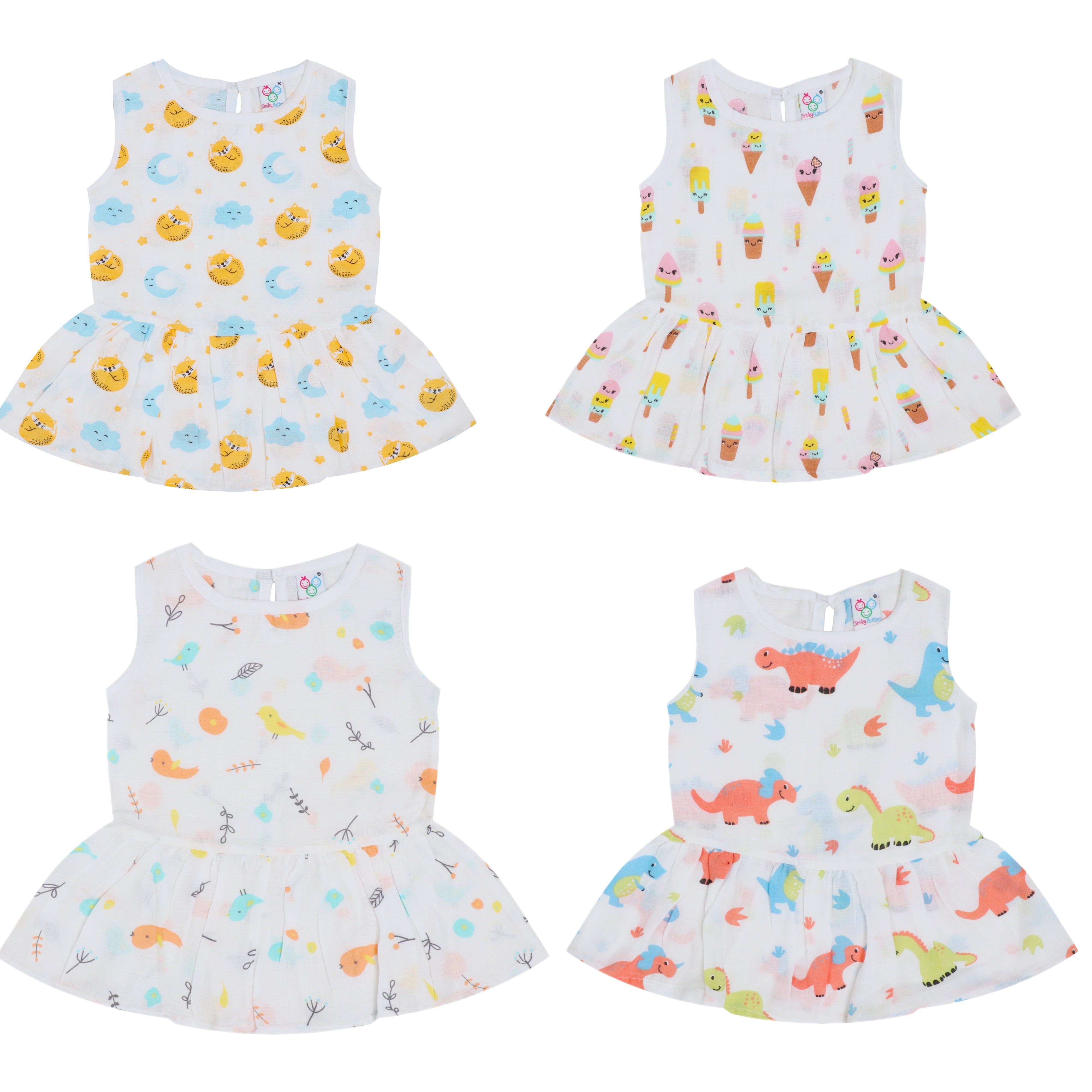 Organic Muslin Baby Frock - Pack of 4