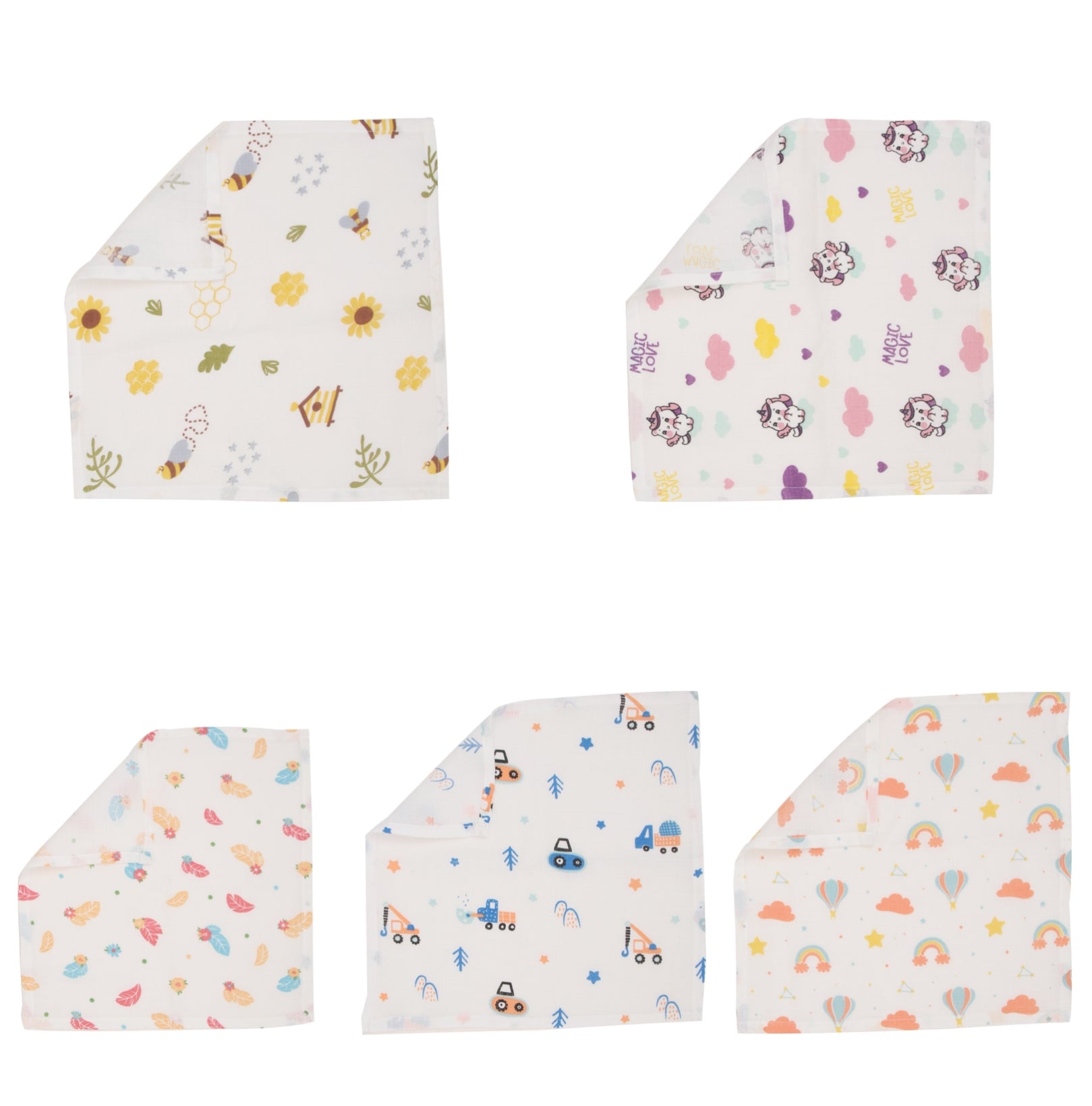 Muslin Wipes/ Burp Cloth- Pack of 5