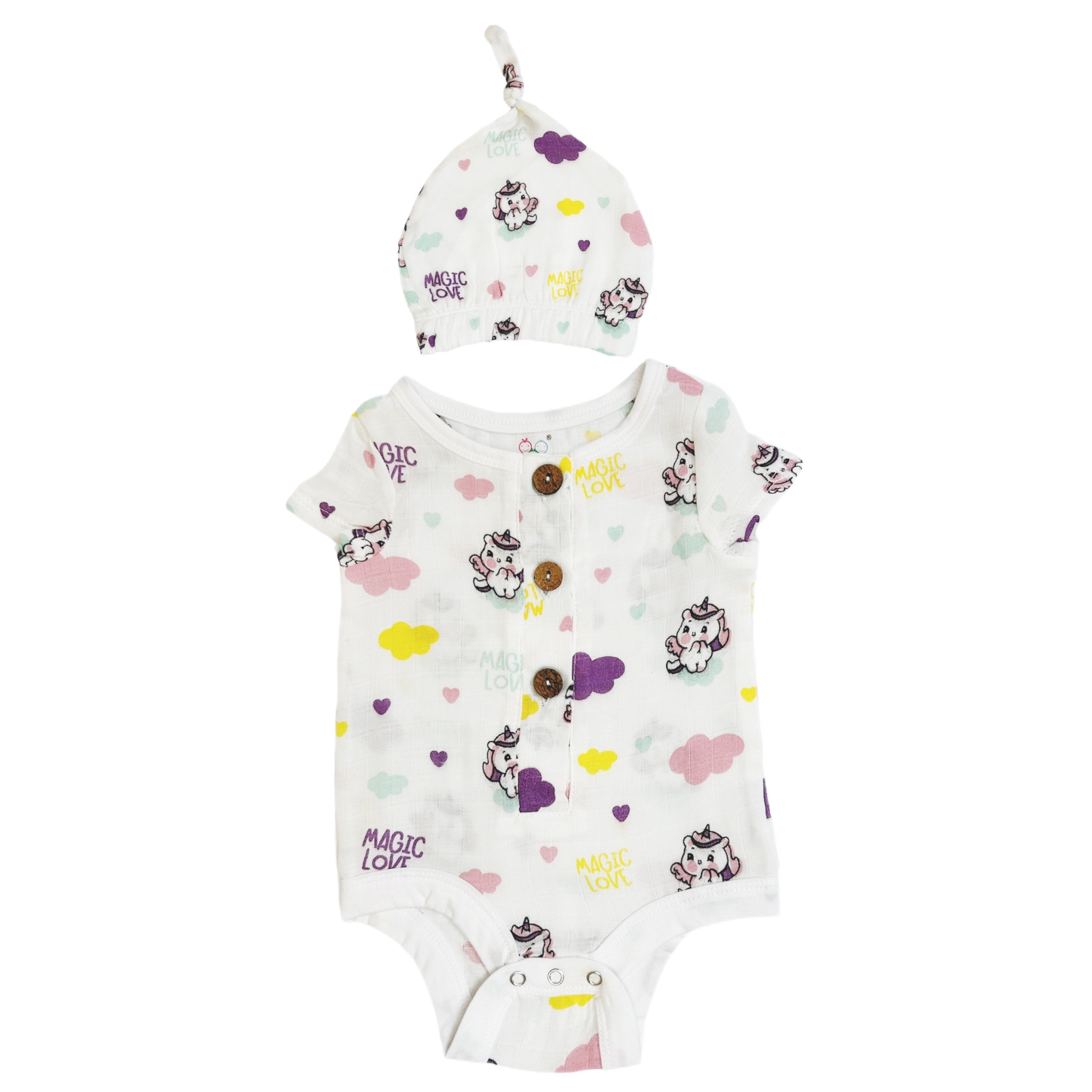 Muslin Bodysuit & Cap - Unicorn