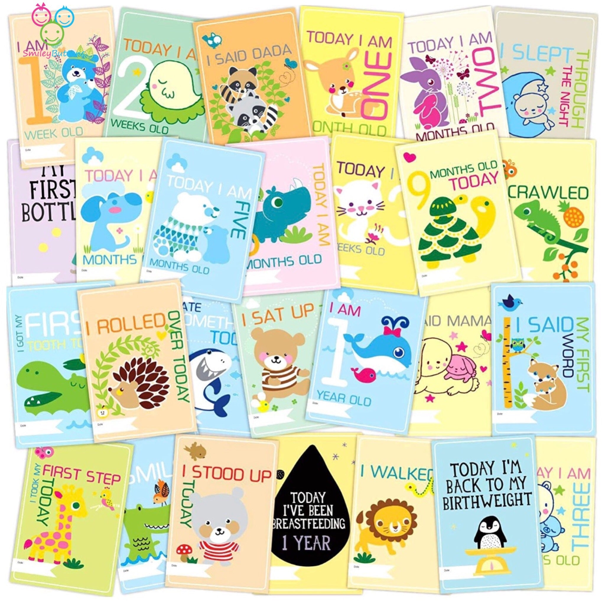 Baby Milestone Cards - Yellow | Buy Milestones Memories Cards For Baby Boy & Girl | Smiley Buttons