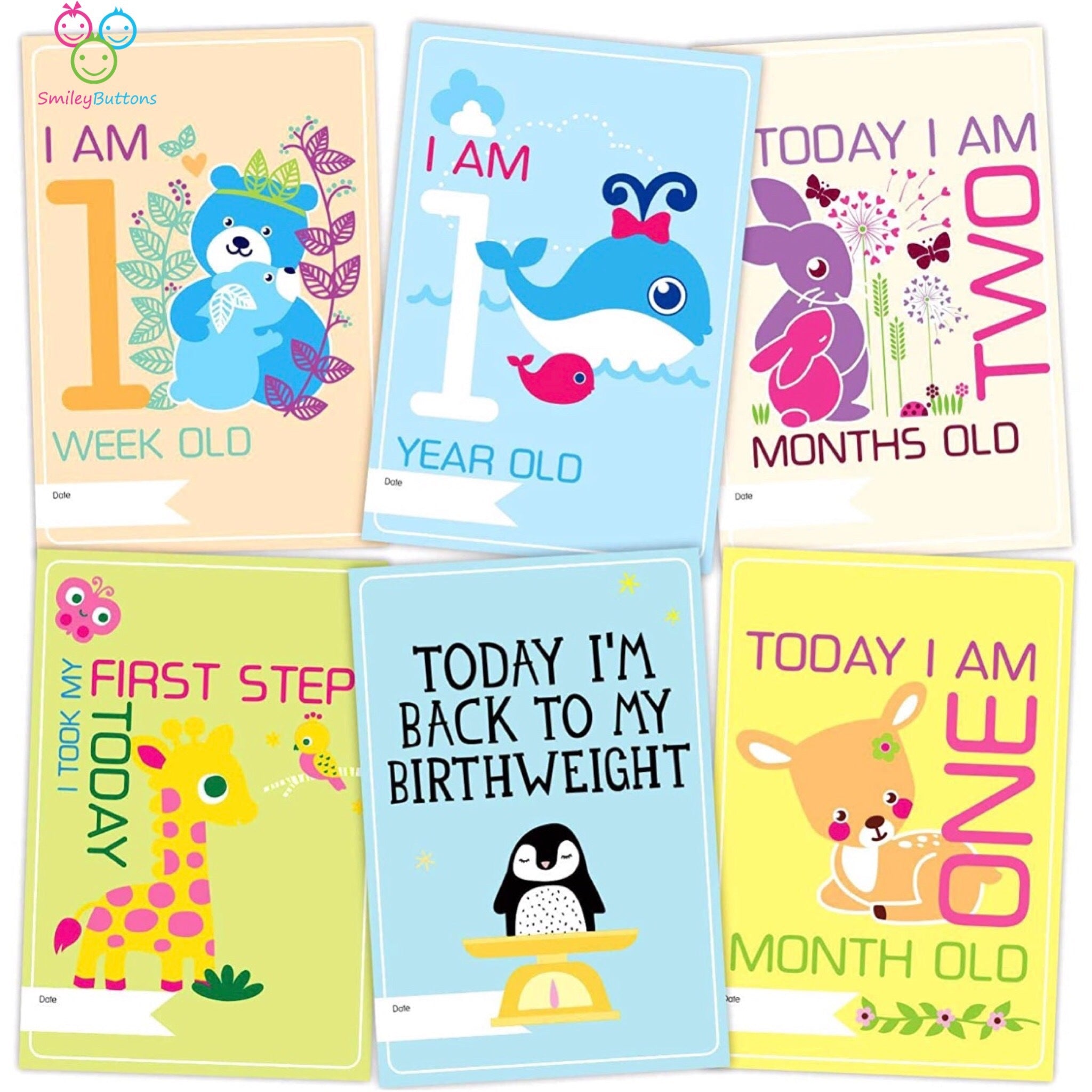 Baby Milestone Cards - Yellow | Buy Milestones Memories Cards For Baby Boy & Girl | Smiley Buttons