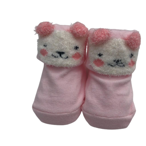 Baby Socks - Pink Bear | Soft Cotton Socks For Newborn Baby Girl | Smiley Buttons