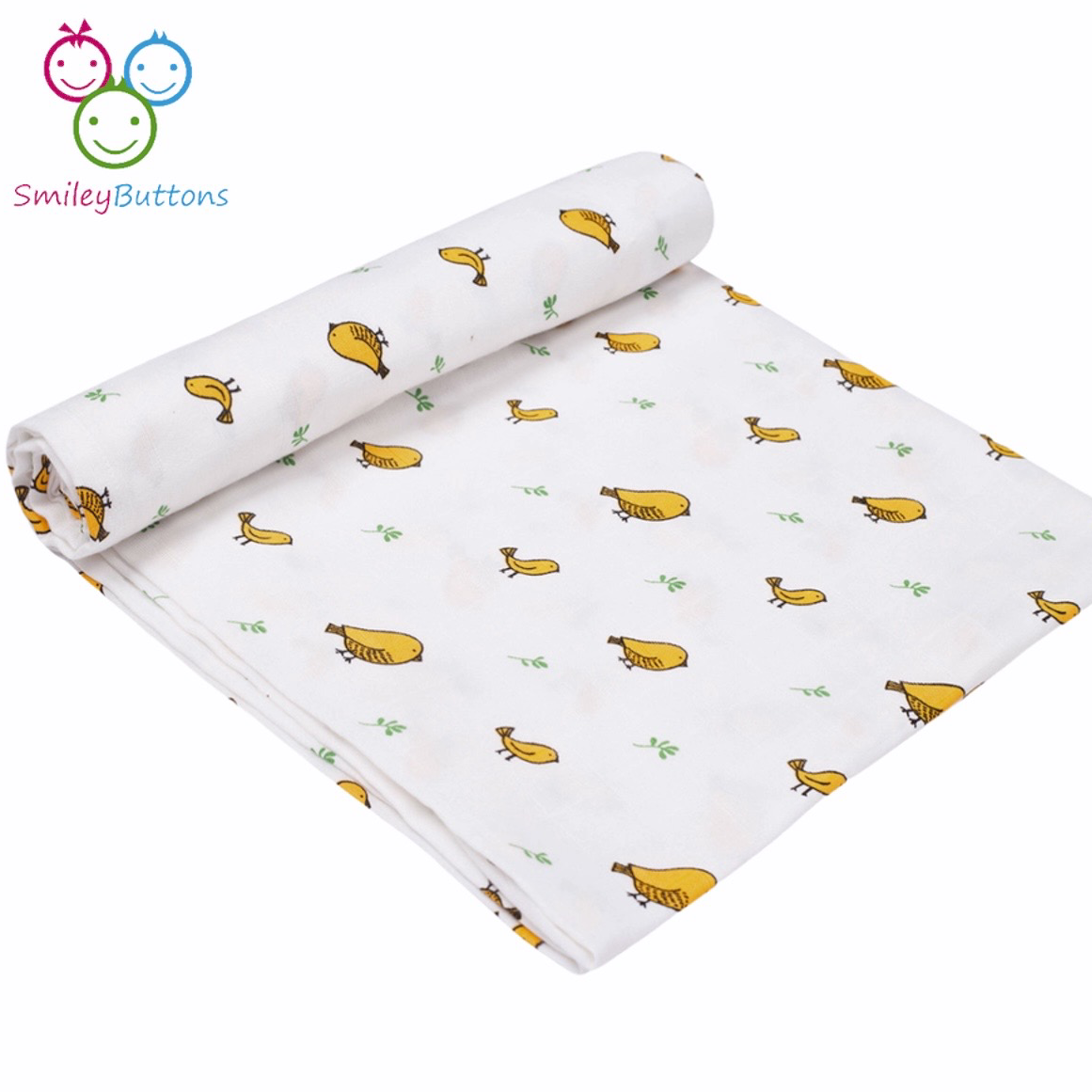 Organic Muslin Swaddle - Bird | Organic Muslin Swaddle For Newborn Baby | Smiley Buttons