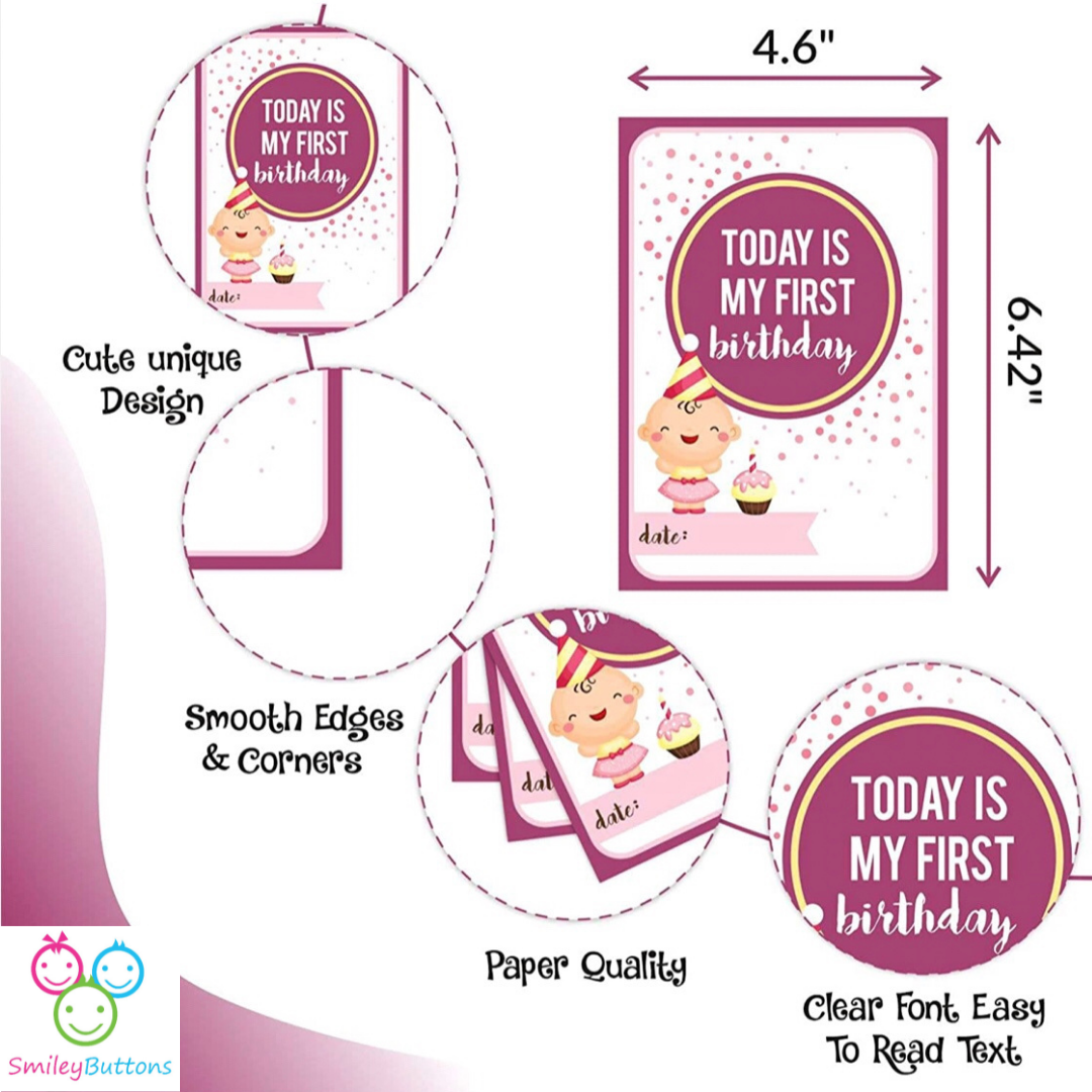 Baby Milestone Cards - Pink | Buy Milestones Monthly Cards For Baby Girl | Smiley Buttons