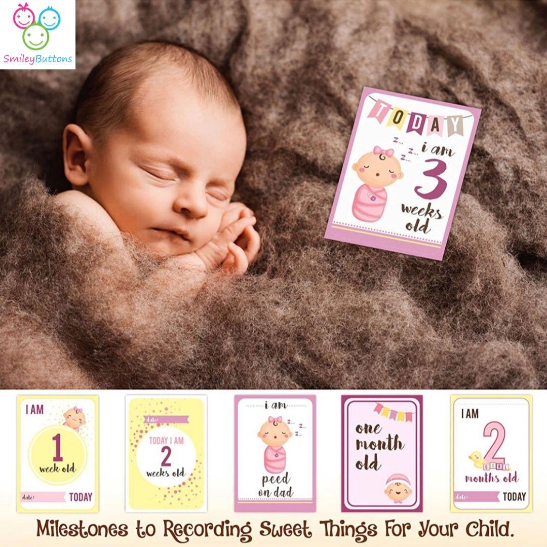 Baby Milestone Cards - Pink | Buy Milestones Monthly Cards For Baby Girl | Smiley Buttons