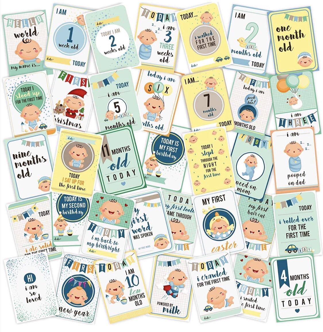 Baby Milestone Cards - Blue | Buy Milestones Monthly Cards For Baby Boy | Smiley Buttons