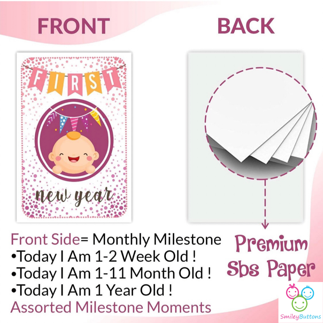 Baby Milestone Cards - Pink | Buy Milestones Monthly Cards For Baby Girl | Smiley Buttons