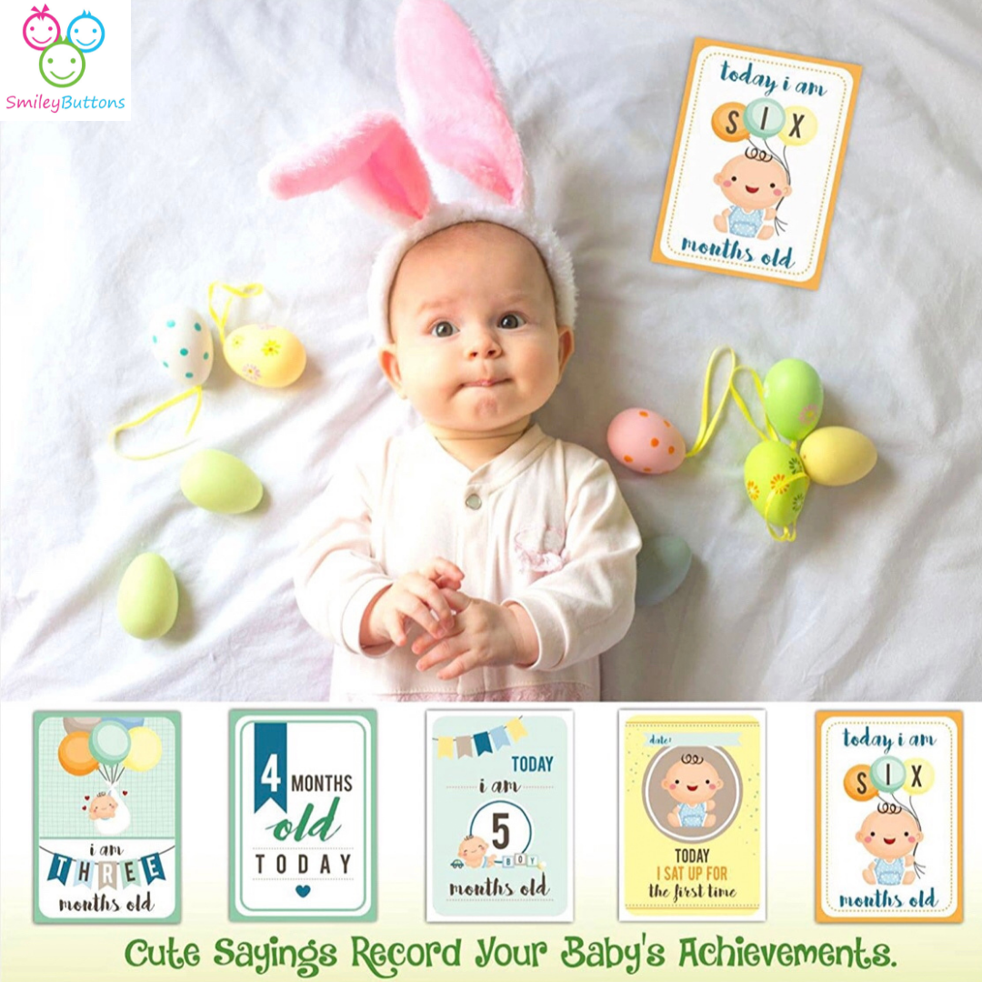 Baby Milestone Cards - Blue | Buy Milestones Monthly Cards For Baby Boy | Smiley Buttons