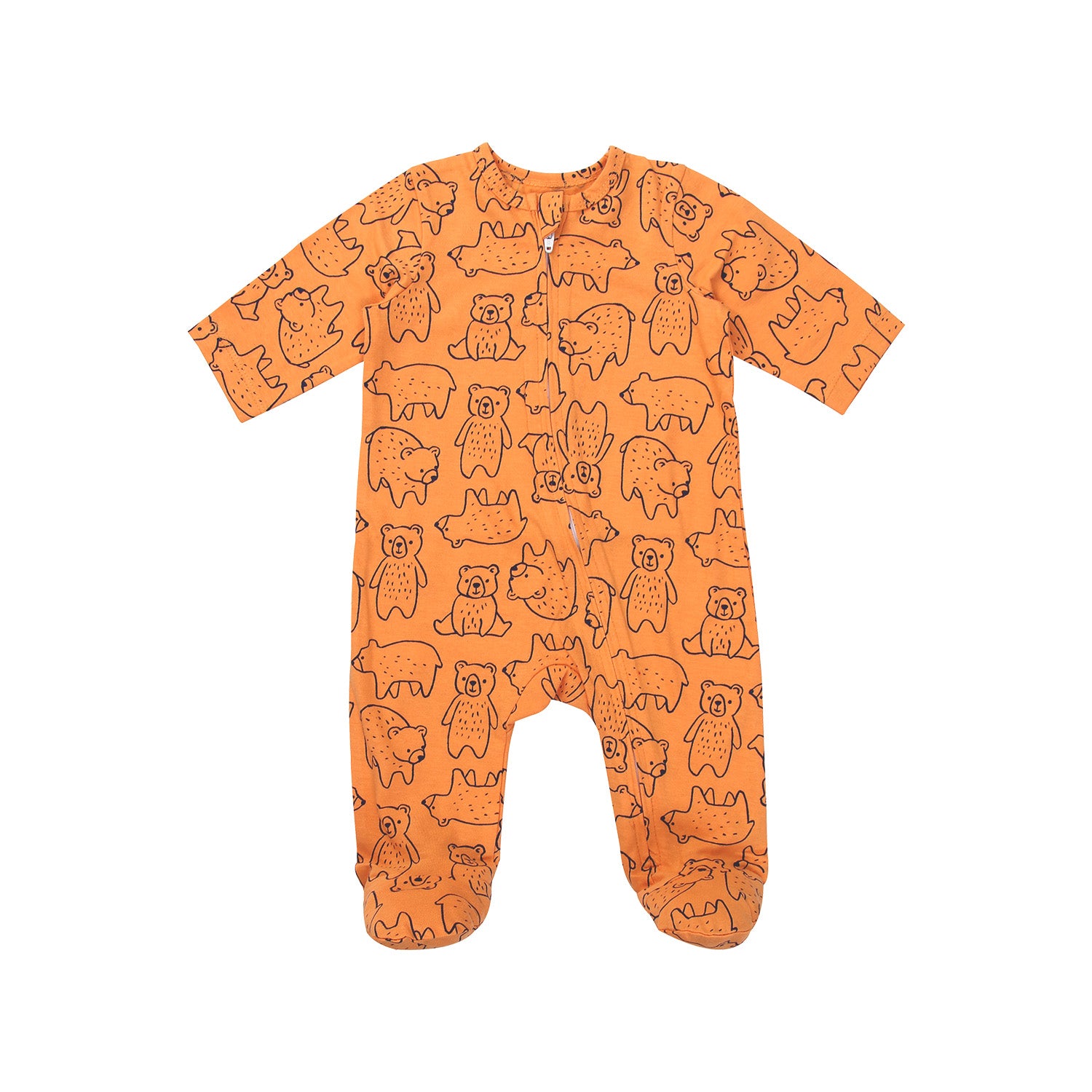 Footie - Orange Bear | Buy Onesize Cotton Romper For Newborn Baby Boy & Girl | Smiley Buttons