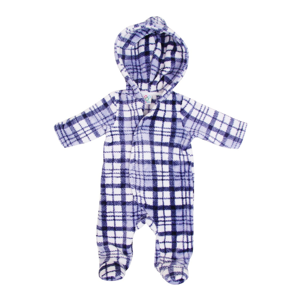 Newborn Fur Footie - Blue Checks | Buy Warm Winter Fur Footie Dress For Newborn Baby | Smiley Buttons 