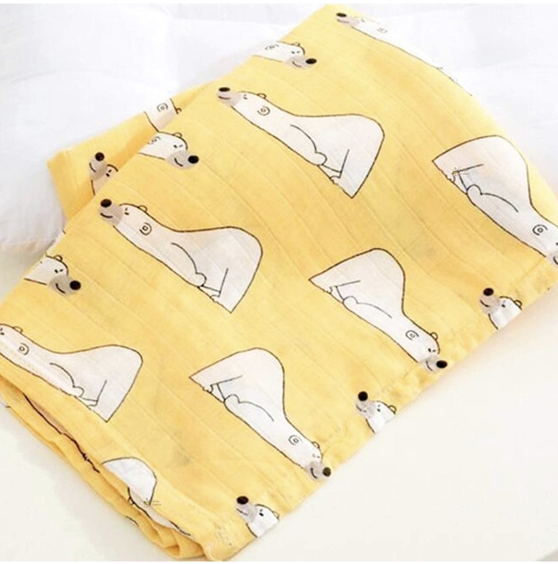 Organic Muslin Swaddle - Yellow Bear | Newborn Baby Essential Swaddle Set  | Smiley Buttons