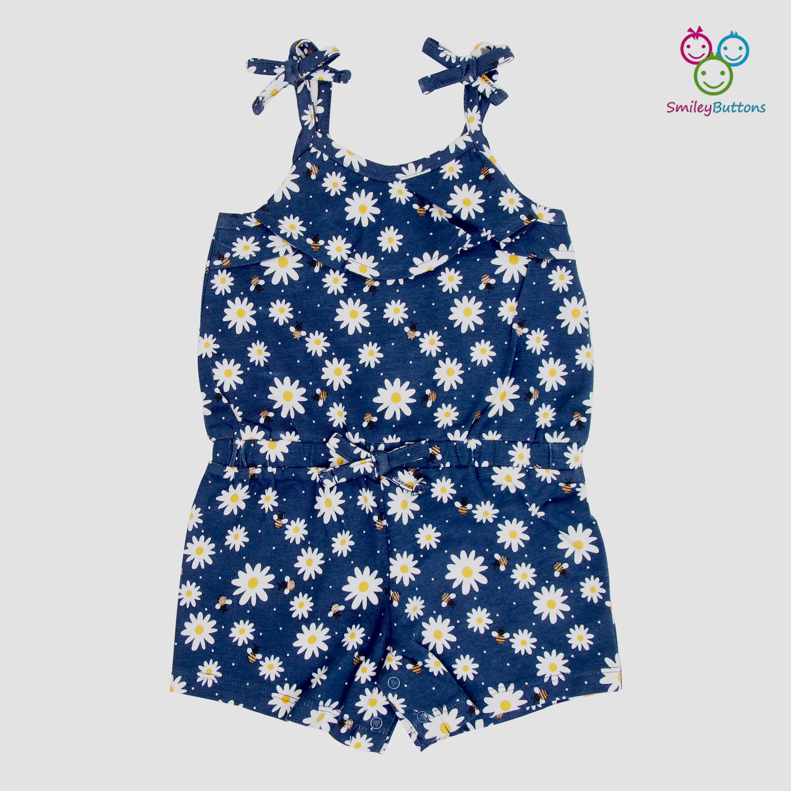 Jumpsuit - Navy flower | Buy Soft & Comfortable Jumpsuits For Newborn Baby Girl |Smiley Buttons